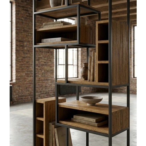 REGAŁ NA KSIĄŻKI METALOWE DREWNO LITE DĄB JESION OLCHA RNK-108